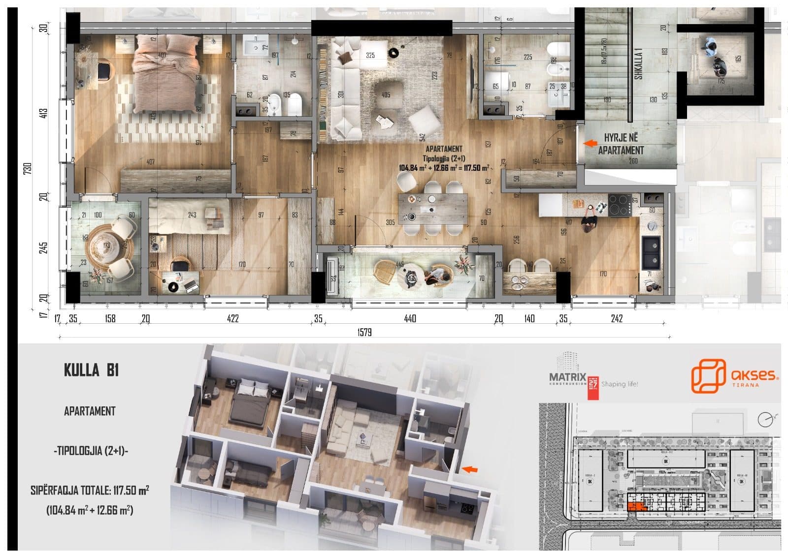 SHITET APARTAMENT 2+1 NE KOMPLEKSIN “AKSES TIRANA” 2