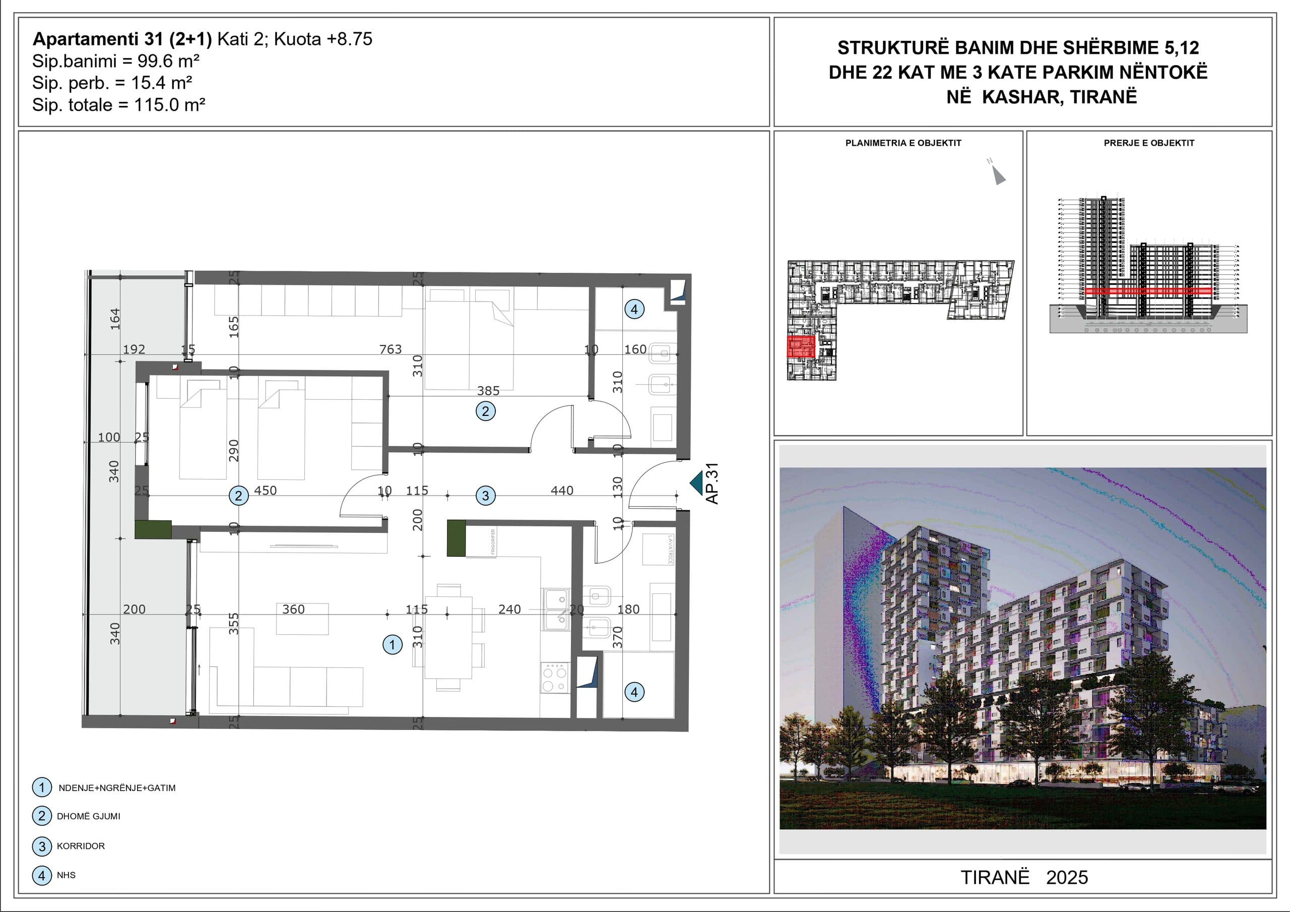 APARTAMENT 2+1+2 PËR SHITJE NË MOA RESIDENCE, KASHAR, TIRANË 2