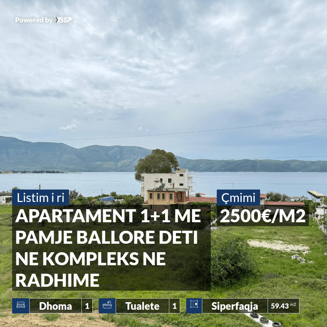 APARTAMENT 1+1 ME PAMJE BALLORE DETI NE KOMPLEKS REZIDENCIAL NE RADHIME