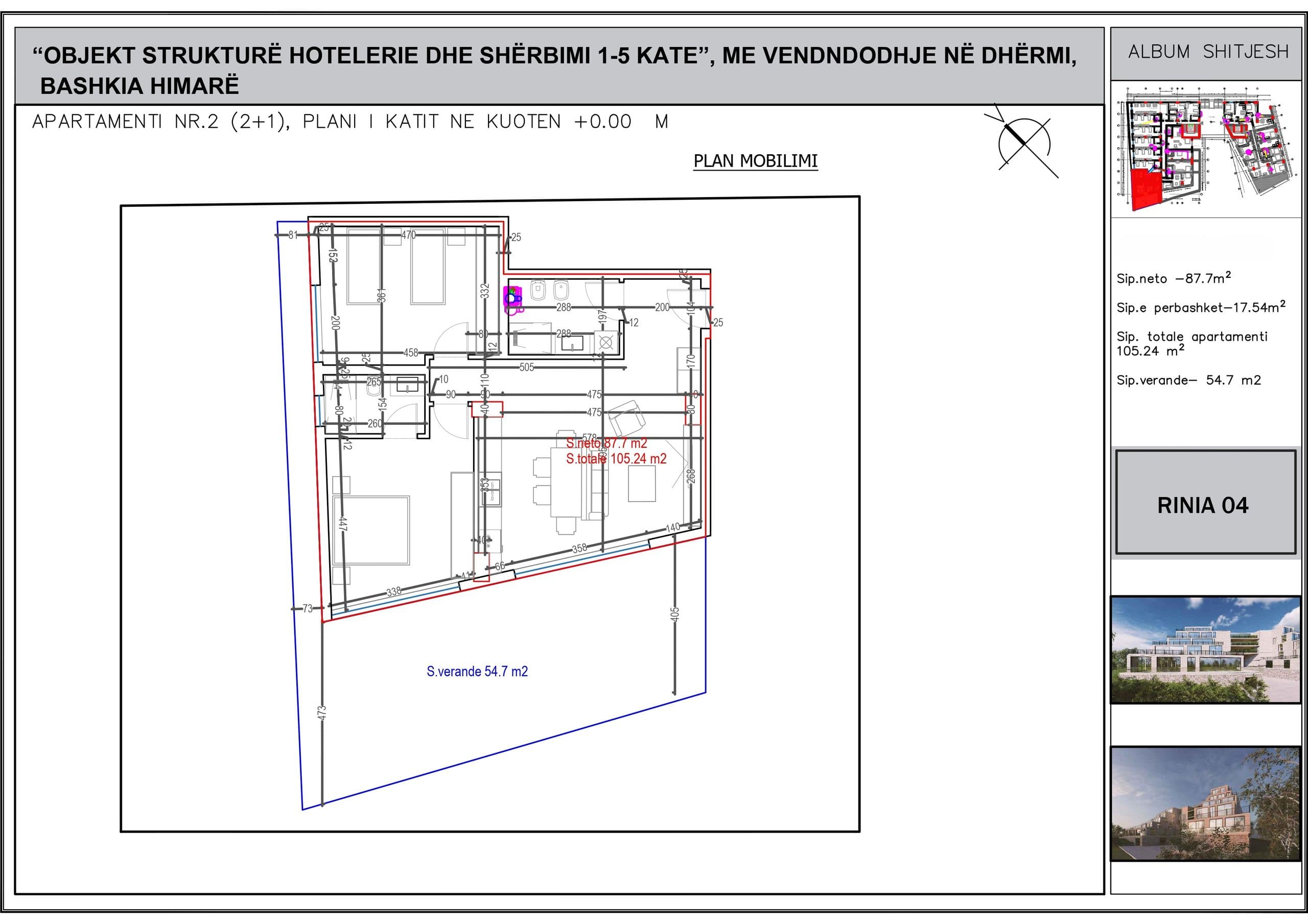SHITET APARTAMENT 2+1+2 ME VERANDË – KOMPLEKSI RINIA 04, DHËRMI 2