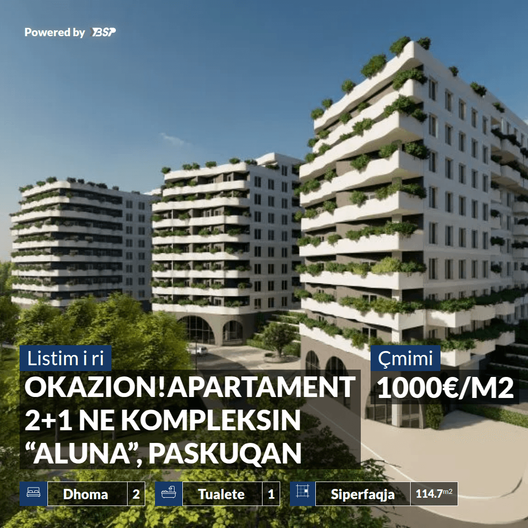 OKAZION! SHITET APARTAMENT 2+1 NE KOMPLEKSIN “ALUNA”, PASKUQAN
