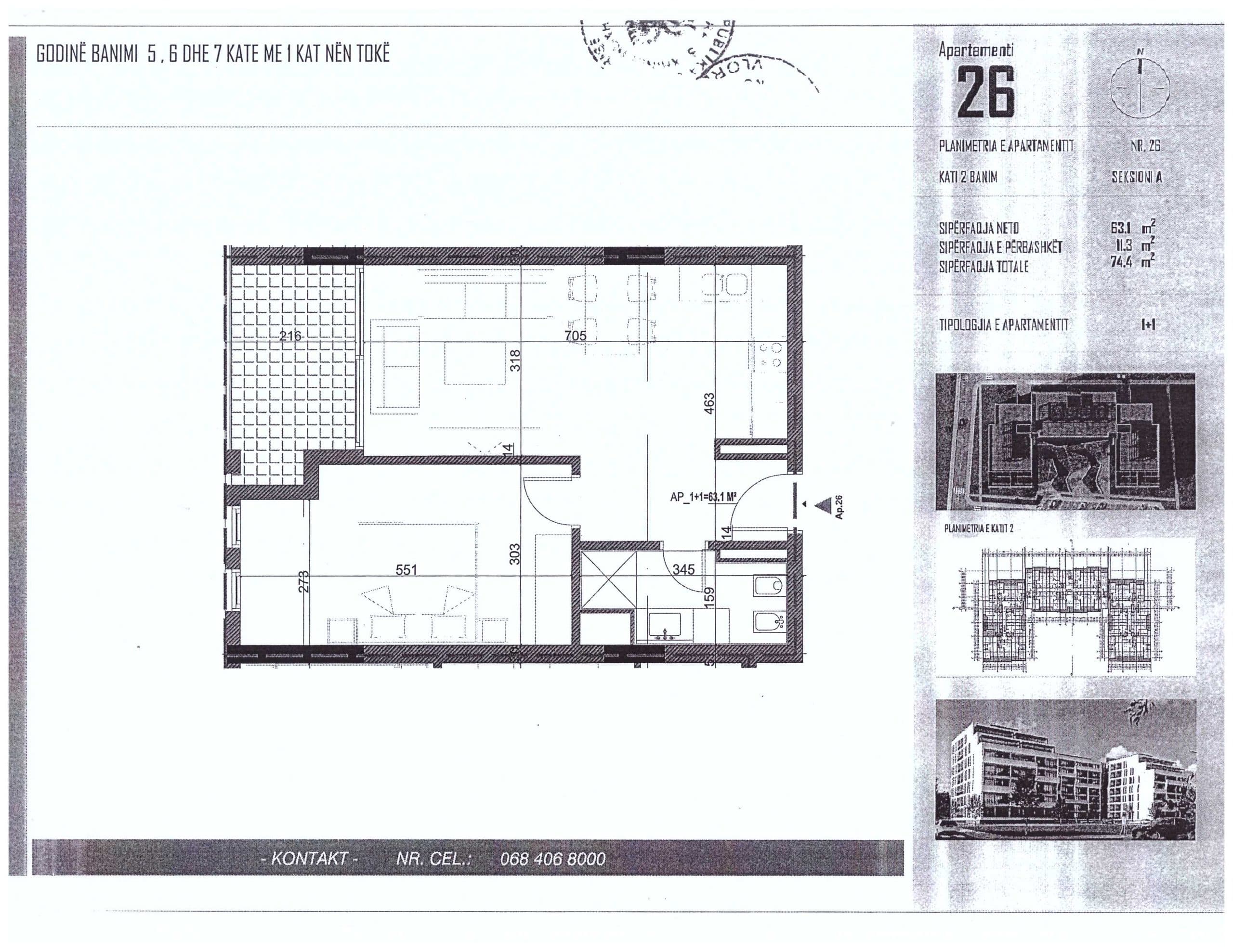 SHITET APARTAMENT 1+1 - 1350 EURO/M2 NE ORIKUM, VLORE 2