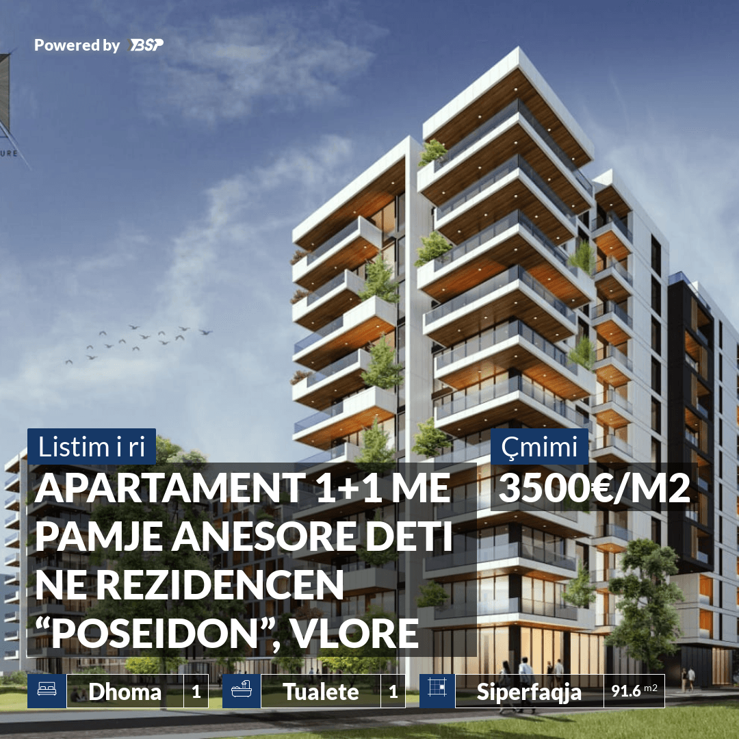 APARTAMENT 1+1 ME PAMJE ANESORE DETI NE REZIDENCEN “POSEIDON”, VLORE