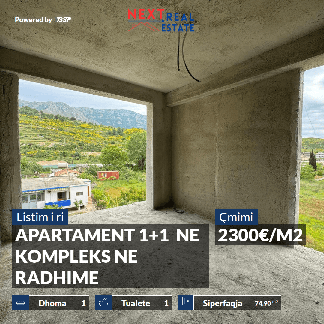 APARTAMENT 1+1 NE KOMPLEKS REZIDENCIAL NE RADHIME