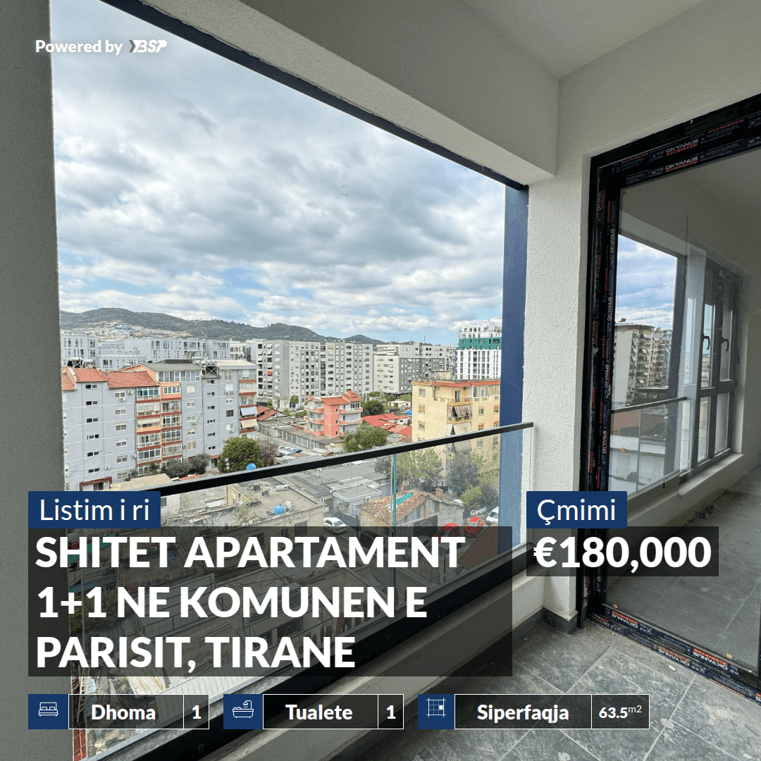 SHITET APARTAMENT 1+1 NE KOMUNEN E PARISIT, TIRANE