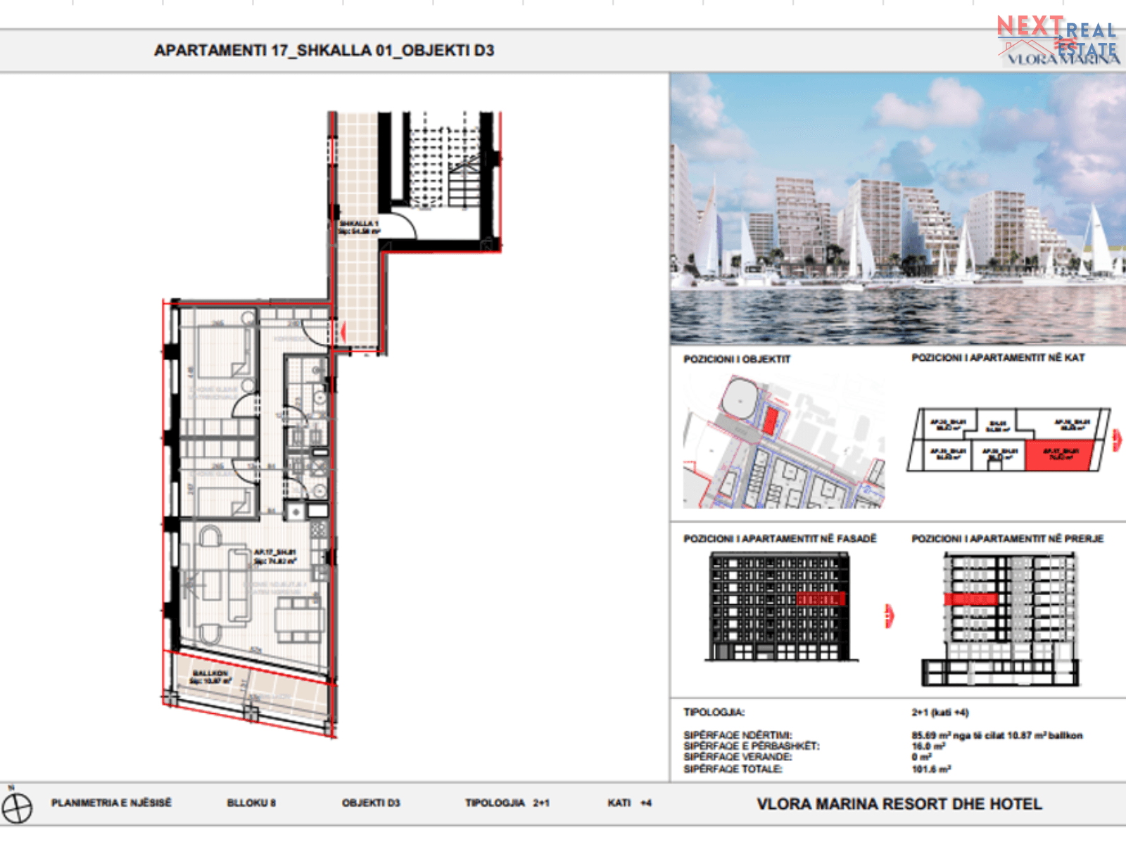 APARTAMENT 2+1+2 NË VLORA MARINA 2
