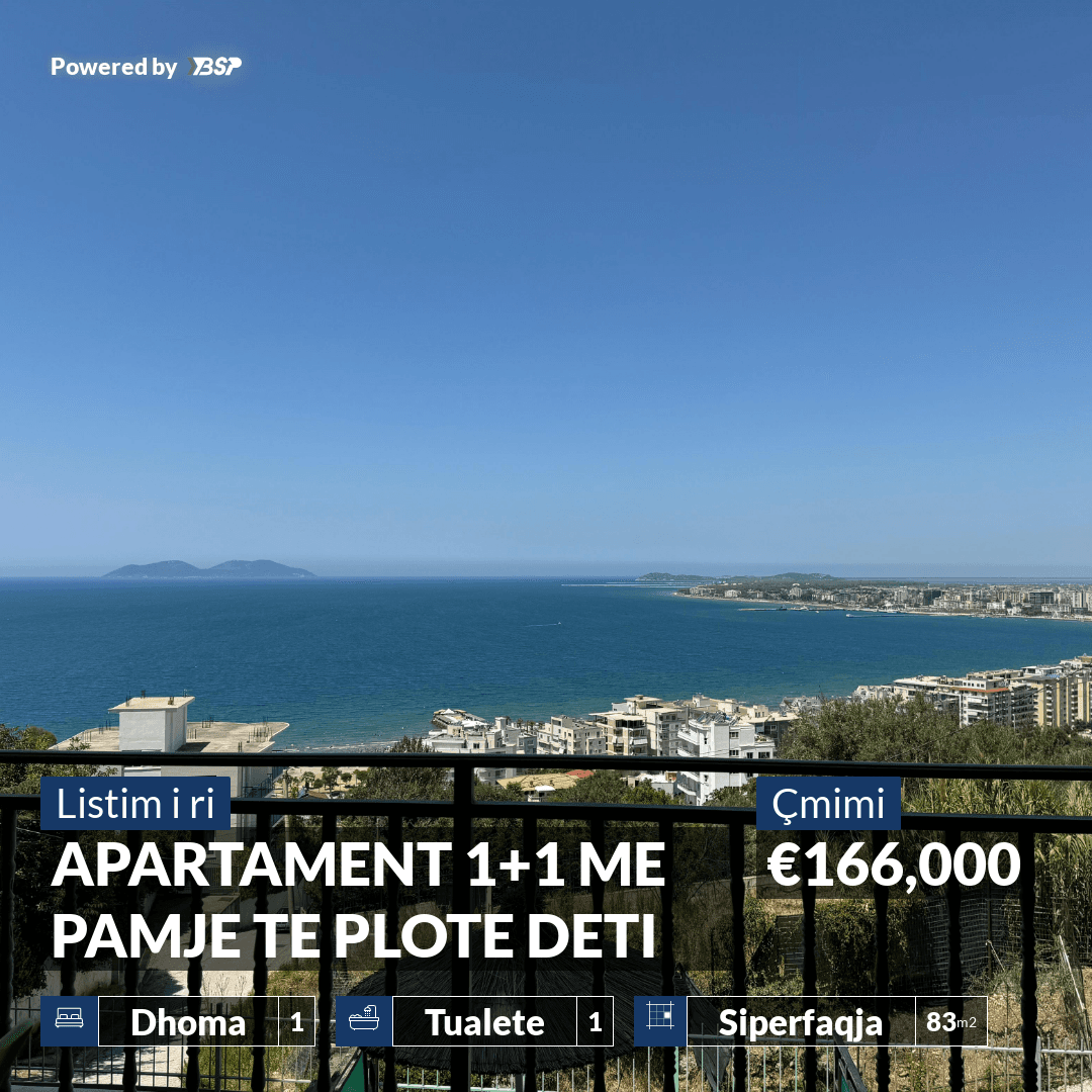 APARTAMENT 1+1 ME PAMJE TE PLOTE DETI NE REZIDENCEN „PANORAMA“, VLORE