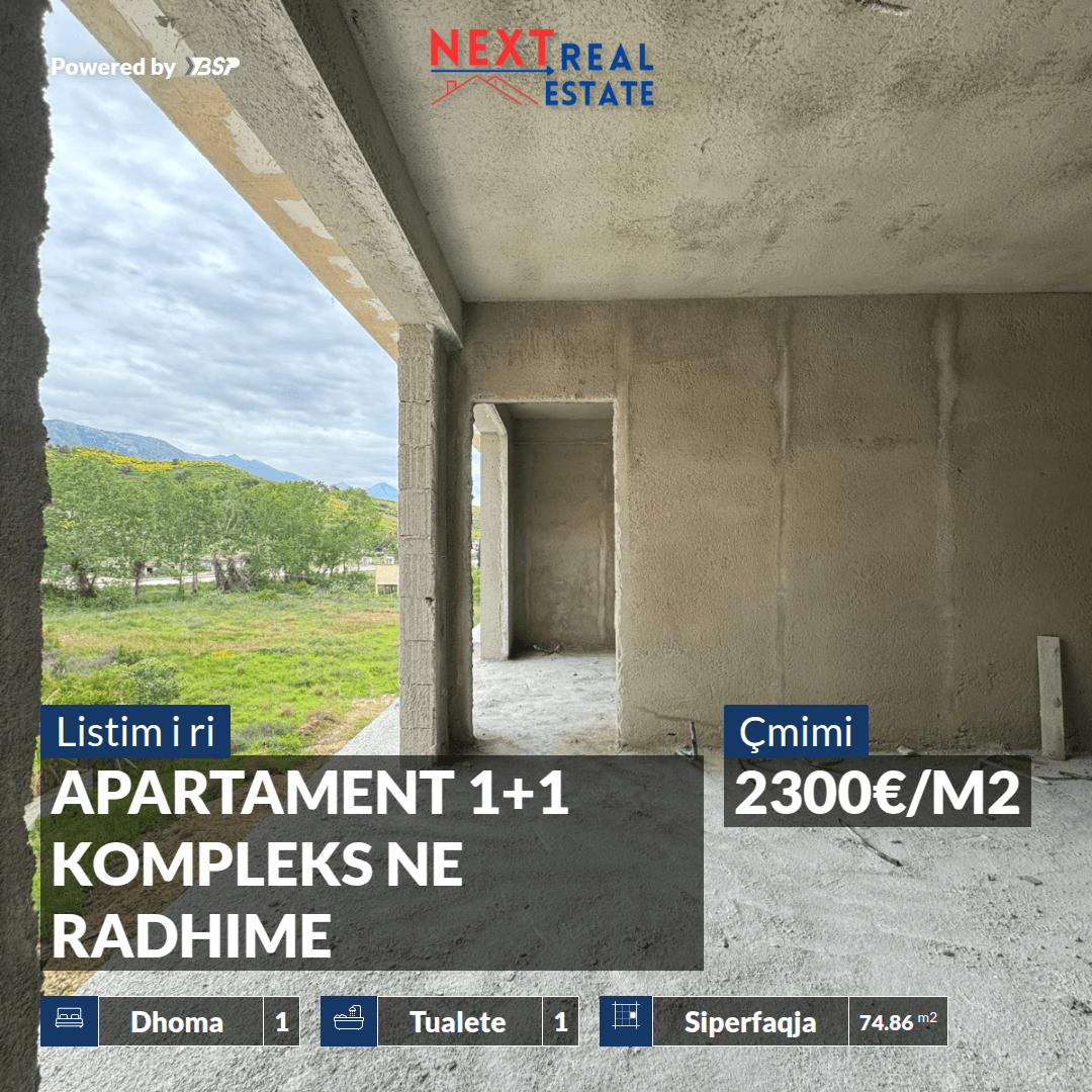 APARTAMENT 1+1 NE KOMPLEKS REZIDENCIAL NE RADHIME