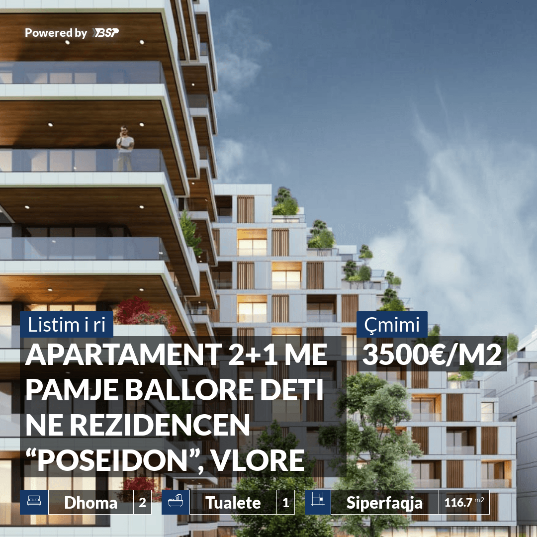 APARTAMENT 2+1 ME PAMJE BALLORE DETI NE REZIDENCEN “POSEIDON”, VLORE