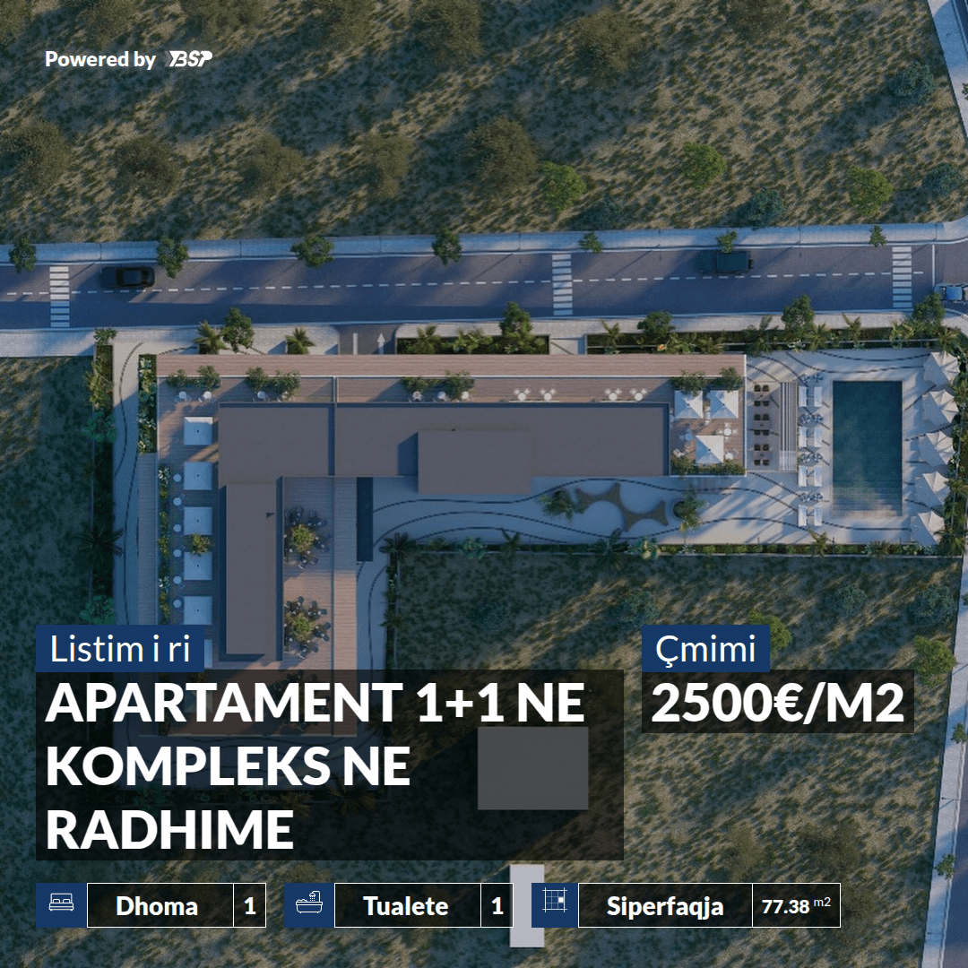 APARTAMENT 1+1 ME PAMJE ANESORE DETI NE KOMPLEKS REZIDENCIAL NE RADHIME