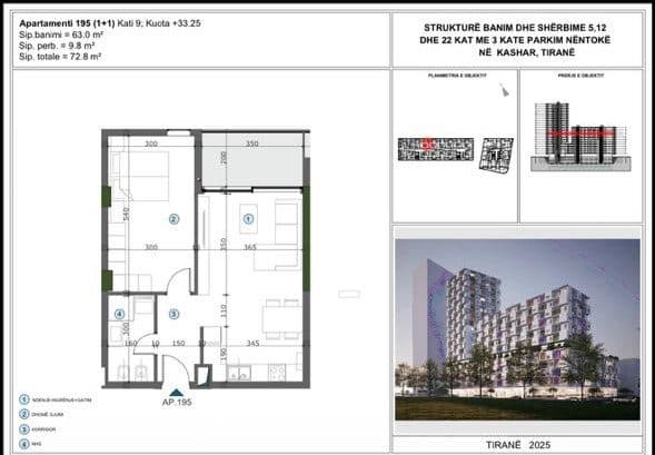 APARTAMENT 1+1 PËR SHITJE NË MOA RESIDENCE, KASHAR, TIRANË 2