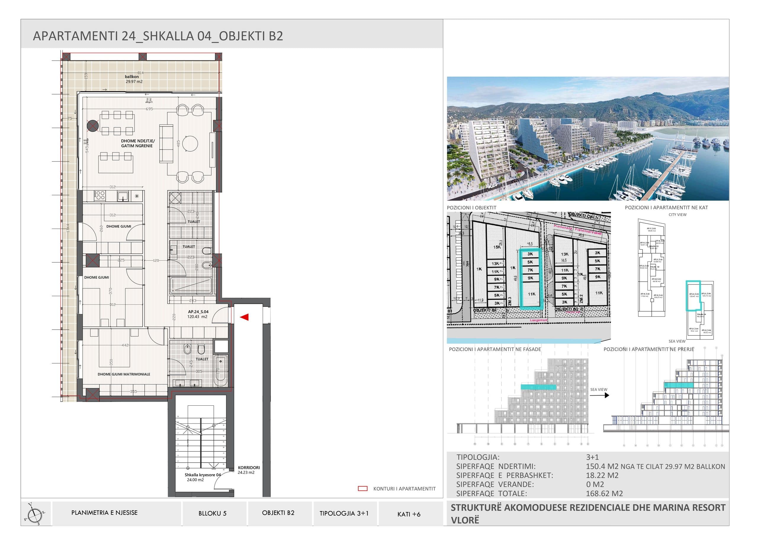 SHITET APARTAMENT 3+1+3 NË VLORA MARINA 2