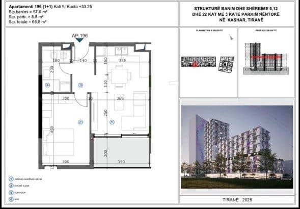 APARTAMENT 1+1 PËR SHITJE NË MOA RESIDENCE, KASHAR, TIRANË 2