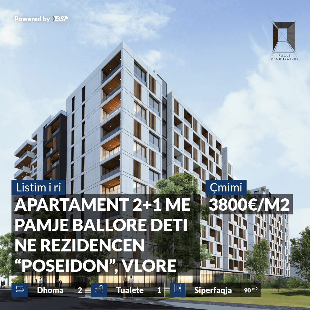 APARTAMENT 2+1 ME PAMJE BALLORE DETI NE REZIDENCEN “POSEIDON”, VLORE