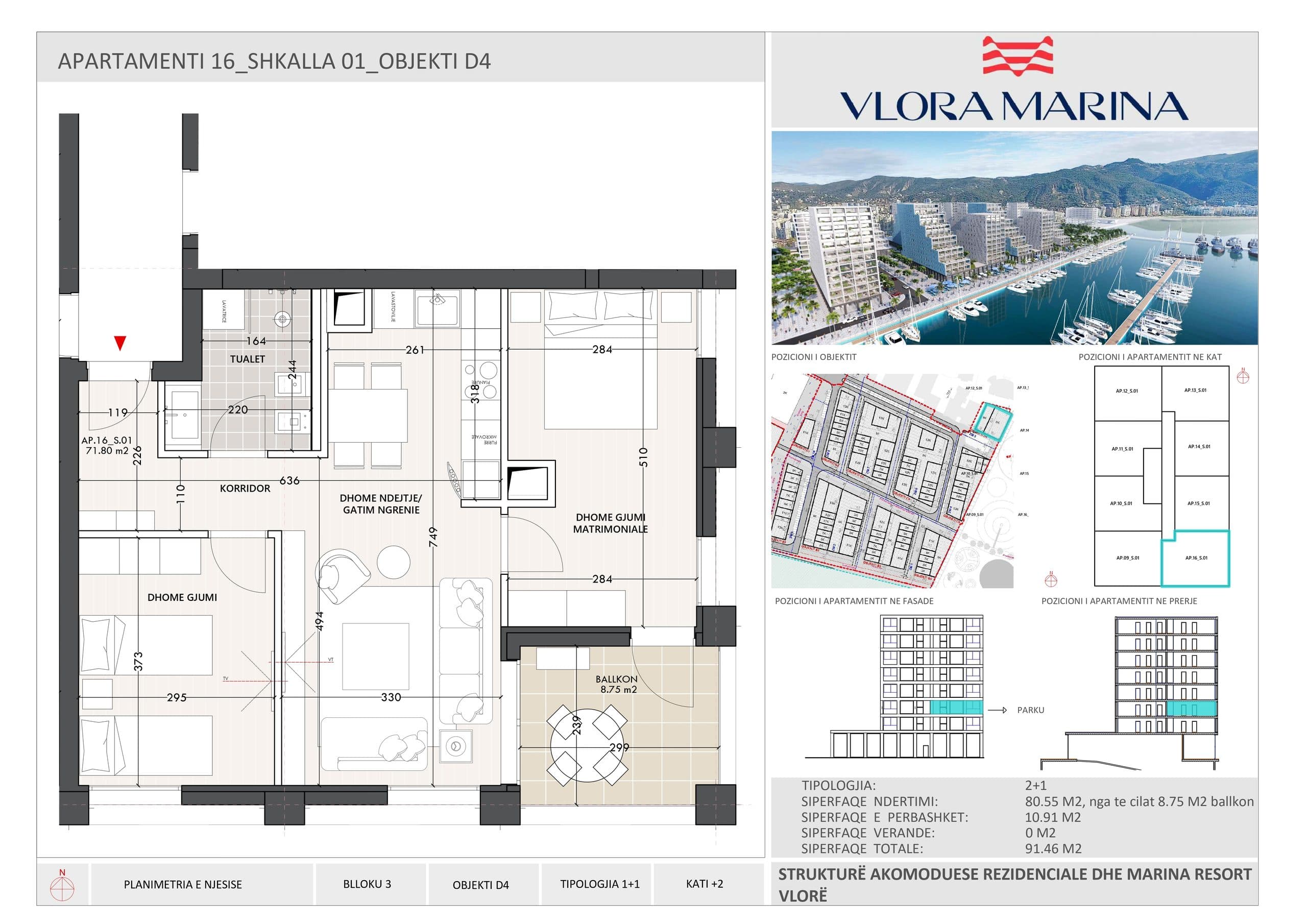 APARTAMENT 2+1 NË VLORA MARINA 2