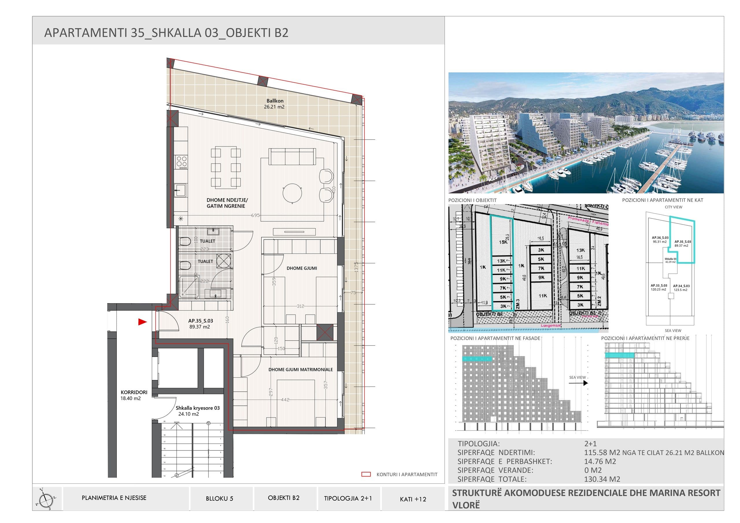 SHITET APARTAMENT 2+1+2 NË VLORA MARINA 2